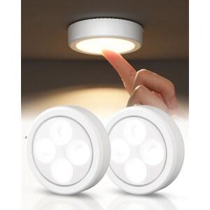 이지발로 LED 퍽 라이트, 충전식 배터리 무선 3색 탭 온도 조명 옷장, 옷장 라이트 키친, 온 아래, 2.5인치 캐비닛 스틱 터치 미니 팬트리(2팩) 조절기,