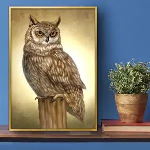 부엉이그림 액자 A3 OWL1 풍수그림 돈들어오는 재물운 금전운 (W4F4797)