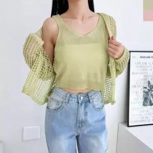 [하프클럽/]박시 썸분위기 크롭나시 스포티 그물니트가디건 여성