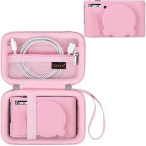 캐논 파워샷 SX740/SX730용 캔복 케이스 하드 캐리어 케이스 + 탈착식 렌즈 커버가 있는 소프트 실리콘 보호 커버 핑크 h1G