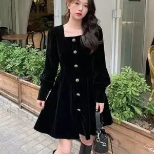 버튼 원피스 화이트 프론트 미니 상견례 하객 벨벳 라-WD649C1__