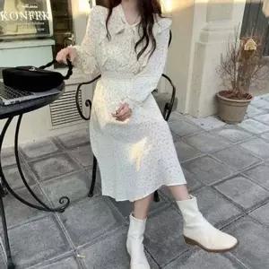 허리 잔잔한 원피스 청순한원피스 밴딩 플라워 패턴-WD649BF__