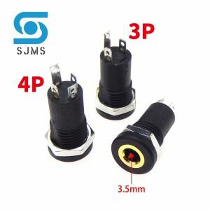 PJ-392A 3/4 핀 3.5mm 오디오 잭 소켓 극 스테레오 솔더 패널 마운트 너트가 있는 헤드폰 암 커넥터