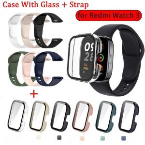 9D 유리 케이스 + Redmi Watch 3 용 스트랩 샤오미호환 Lite Accessorie 활성 PC 하드 커버 화면 보호기 팔