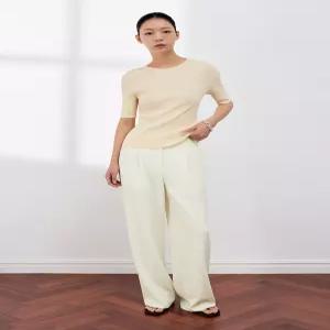 [백화점 정품] 쉬즈미스 백 밴딩 원턱 와이드 팬츠 SWWSLQ22170