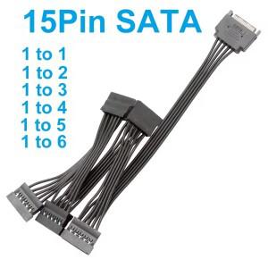 수-암 익스텐션 케이블  컴퓨터 하드 디스크 인터페이스 전원 코드용  5 선 SATA 15 핀  1 to 1  2  3  4