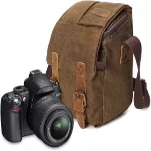 소형 카메라 가방/케이스 빈티지 캔버스 가죽 트림 DSLR SLR 어깨 메신저 슬링백