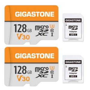 기가스톤 128GB 마이크로 SD 카드 2팩, A1 V30 4K 비디오 녹화, 보안 카메라, 대시캠, 드론, 95MB /s MicroSDXC 메모리 카드 UHS-I 클래스 10, SD 어댑터 2개 포함