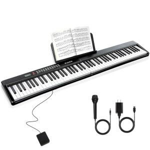 초보자를 위한 베이유모 88 키 세미 가중 키보드 피아노, MIDI, 블루투스, 1000톤/리듬, 150데모, 서스테인 페달, 메트로놈, 싱크, 코드, 듀얼 키, 드럼, 교육 모드, 유선 전기