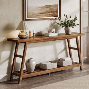 입구용 추추 70.9인치 긴 콘솔 테이블, 목재 2단 입구 복도 테이블, 거실용 소파 테이블 뒤의 좁은 소파 테이블, 입구, 호두