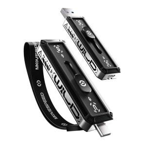 이동 속도 USB 드라이브 256GB 외장 SSD 520MB/s 읽기 속도, USB 3.2+USB C 듀얼 포트 외장 드라이브, iPhone 15/16/17 시리즈 / Mac / Android Phone용 휴대용 SSD 3단계 푸시 풀 디자인