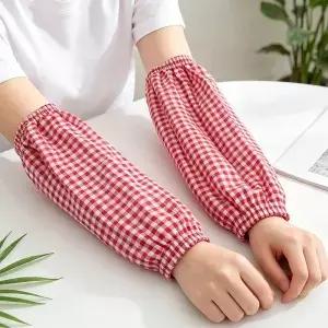 통기성 좋은 면 격자무늬 팔토시 방진 방오 워머 자외선 차단 긴팔 쿨링 슬리브 작업용