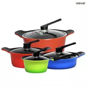 [키친아트] S100G 세라믹코팅 주물 냄비세트 4종C(편수18+양수20+전골24+곰솥28) 코팅냄비세트..