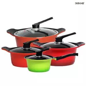 [키친아트] S100G 세라믹코팅 주물 냄비세트 4종B(편수18+양수20+24+곰솥28) 코팅냄비세트..