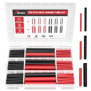레드 울프 방수 빨간색 및 검은색 열수축 튜브 키트 270PCS, 3:1 수축 비율, 접착 안감 전기 케이블 하네스 해상 등급 와이어 랩 연결 단열재
