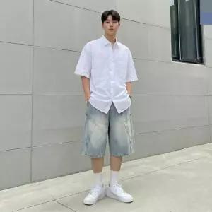 [라일리의류] Rly 남성 카고 버뮤다 여름 밴딩 데님 반바지