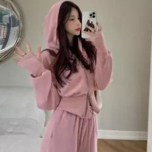 여성 후드집업 투피스 크롭 와이드 팬츠