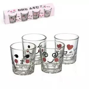국내산 이모티콘 소주잔 4P 디자인 소주잔 소주컵 유리잔 양주잔 소주잔 (W61372A)