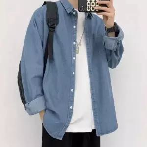 [셀러에이드]남녀공용 루즈핏 데일리 청남방 베이직 포켓 데님 셔츠