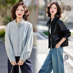 원픽 여성 봄 라이더 재킷 코트 시크 캐주얼 스탠드넥 숏 무스탕