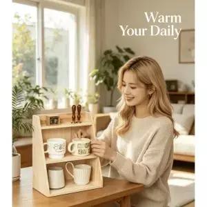 단단한 나무 보관함 다기능 정리함 데스크탑 컵 및 다층 목재 레트로 랙