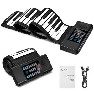 포고랩 61 키 롤업 키보드 피아노, 휴대용 전기 폴더블 LED 디스플레이, 충전식 및 USB-MIDI 출력, 내장형 15데모, 128톤, 128리듬, 초보자를 위한 음악 선물