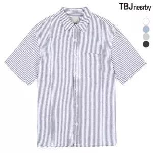 [TBJ]남성 5부 코튼린넨 루즈핏 스트라이프셔츠(T192SH301P)