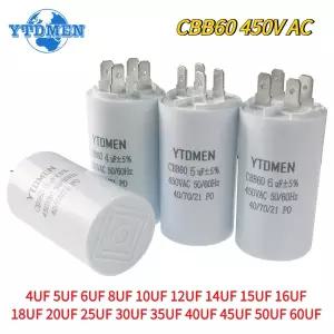 1PCS CBB60 시동 커패시터 450VAC 4핀 이중 삽입 전기 교체 모터 실행 커패시터 4UF 5UF 6UF 8UF 16UF 20UF