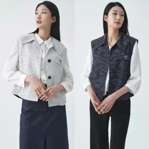 지센 여성 봄여름 이월상품 썸머트위드 카라 버튼업 베스트 LFVTO391