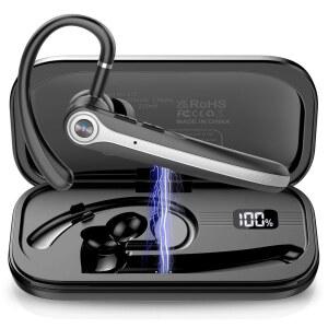 ATHEEWON 블루투스 헤드셋 ENC 노이즈 캔슬링 마이크가 제트 헤드폰 블랙 이어 비즈니스 IP7 있는 120시간 방수 이어피스 핸즈프리 토크 LED 이어폰 디스플레이 운전자용 트럭 싱글
