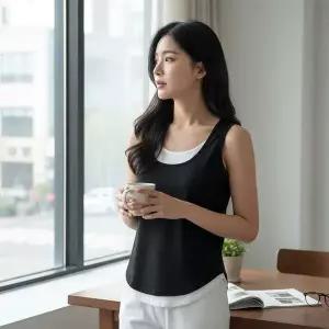 [하프클럽/]레이어드 배색 슬림핏 나시티 데일리 이너 탑