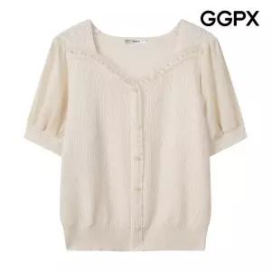 [GGPX] 프릴 진주 하트넥 반팔 니트 (GQ6KP002F)