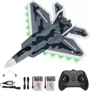 DERC 2CH F22 랩터 RC 비행기 조명 원격 조종 전투기 장난감 2.4GHz 6축 자이로 스태빌라이저 RTF 글라이더