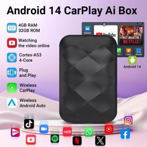 HANGJING 안드로이드14 3인1 카플레이 미니 AI 박스 무선 오토 USB 어댑터 유튜브 넷플릭스 유니버설 TV 플