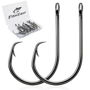 FishTrip 50/100개 낚시 서클 후크, 3배 강력 인라인 날카로운 철조망 고탄소강 낚시 메기 문어 낚시용 민물 소금물 갈고리