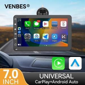 VENBES 7인치 카 라디오 카플레이&안드로이드 오토 미러링 포터블 터치 스크린 BT 5.0 지원 CVBS 카메라 GP