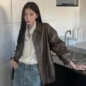 여자 블랙 빈티지 가을 가죽 자켓 재킷 상의 스판덱스 admr3