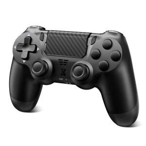 Puiseno Wireless Controller for PS-4, Dual Headphone, PS4/Slim/Pro Sensor, (black) with Jack Sensing/Touchpad/Speaker/3.5mm Audio Console/PC Compatible Vibration Six-Axis Joystick/Motion Game Upgraded