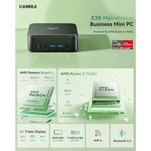 캠루이 미니 PC, E3B 32GB RAM 7430U SSD 5650U), AMD 비트 마이크로 데스크톱 6C 6, 소형 12T, 지원 5 512GB 4.3GHZ, PC BT5.2, / RYZEN 디스플레이 게이밍 컴퓨터 컴퓨터(최대 WIFI 트리플 사무실용