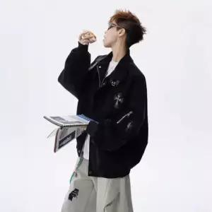 남성 봄 캐주얼 빈티지 재킷 커플 가죽 자 블레이져 자켓 상의 코트 십자가 날염 칼라 BE1