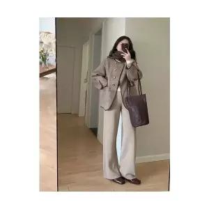 여성용 모직 코트 프렌치 라운드 메일라드 빈티지 캐주얼 상의 CH3