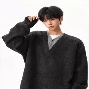 남친 가을 빈티지 투피스 페이크 니트 올드 딥 스웨터 브이넥 헨리넥 머니 BE3