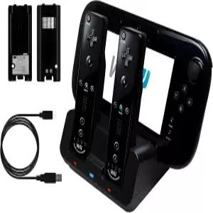 Wii U 게임패드 및 리모컨용 오타쿠리셔스 충전 도크 스테이션 2×2800mAh 충전식 배터리 USB 케이블이