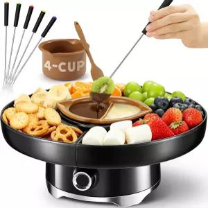 LUSHYUM 초콜릿 퐁듀 냄비 세트 전기 용융 기계 4컵 용량의 트레이 4개 포크 5개 주걱 치즈 워머 1개 커플