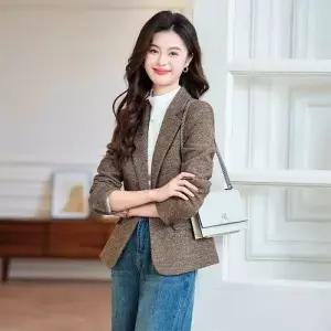 엘럽 모직 여친 캐주얼 오피스룩 상의 체크 도톰 정장 재킷 커리어 스트리트 코트 원템1
