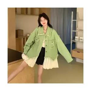 엘럽 여자 봄 가디건 테두리 망사 데님 쇼트 스위트 캐주얼 카디건 원템1