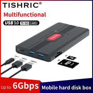 TISHRIC HDD 케이스 SATA to USB3.0 /TYPE-C TF/SD 카드 리더기 지원 2.5인치 다기능 드라이브