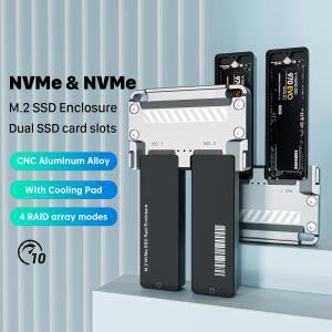 외장 모바일 하드 드라이브 케이스 M.2 NVME SSD 인클로저 듀얼 베이 RAID Nvme 2230 C타입 USB Gen2 20Gbp