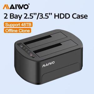 MAIWO 2.5/3.5인치 HDD 도킹 스테이션 듀얼베이 하드 드라이브 인클로저 오프라인 클론 기능 포함 케이스