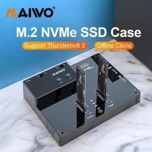 MAIWO 듀얼 베이 M.2 NVMe SSD 인클로저 오프라인 클론 10Gbps USB 3.1 Gen2 외장 케이스 하드 드라이브 박
